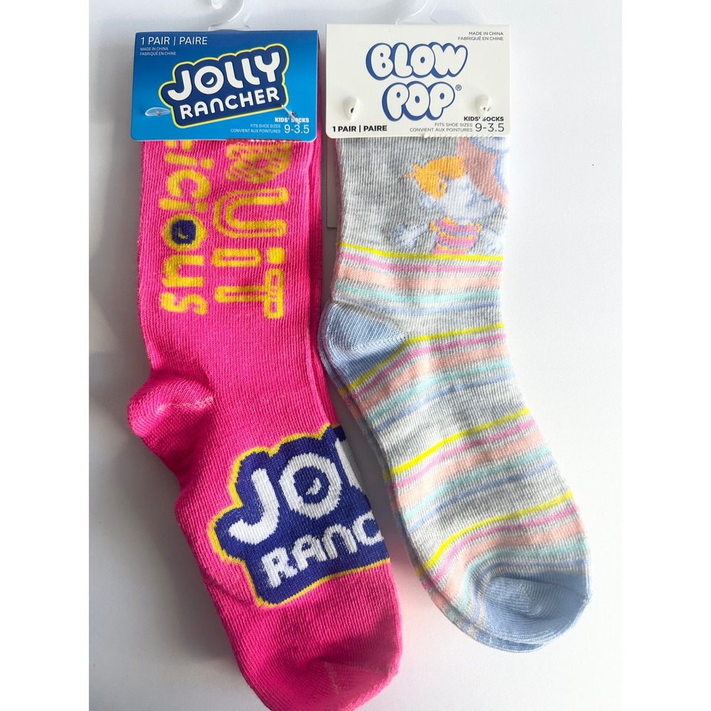 Kids Jolly Rancher & Blow Pop Candy Crew Socks 2 Pair Lot Pink Grey Size 9-3.5